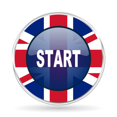 Poster - start british design icon - round silver metallic border button with Great Britain flag
