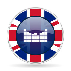 Poster - Sound british design icon - round silver metallic border button with Great Britain flag