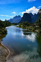 Pha Tang - Ban Pha Tang Or Ban Phatang Is A Small Town In Vientiane Province On The Nam Song River,  Surreal Landscape On The Song River At Vang Vieng , Laos,