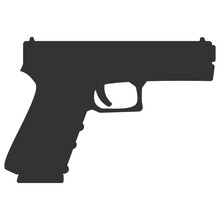 Pistol Handgun Silhouette Security And Military Weapon. Metal Pistol Gun. Criminal And Police Firearm Vector Illustration.