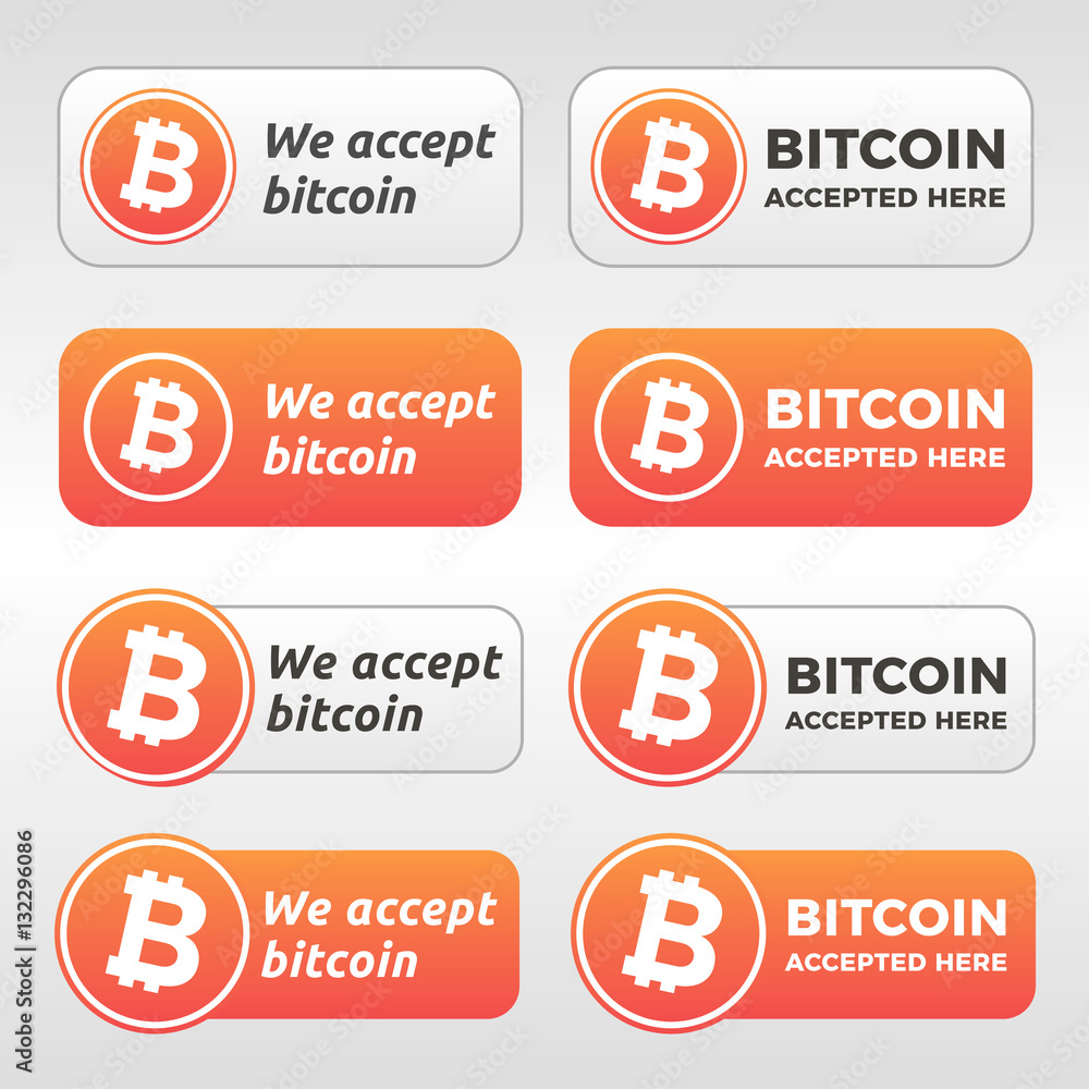 We accepted Bitcoin vector logo badges and sticker. For online and offline  stores are accepting bitcoin as payment Stock Vector | Adobe Stock