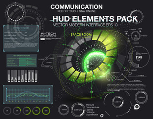 Fantastic abstract background with different elements of the HUD. Big set of various HUD elements. Charts, ratings style HUD switches and various geometrical objects