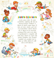 Wall Mural - Cute children paint picture together