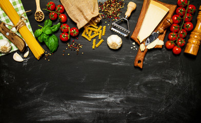 Poster - italian food or ingredients background with fresh vegetables, pa