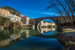 Fossombrone (Italy), a town with river bridge in Marche region 