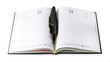 © nnv - Open diary with a quill black pen isolated on a white background