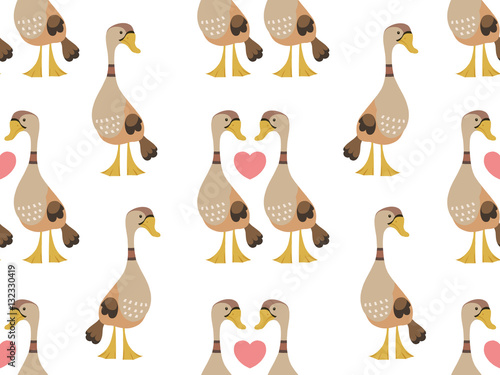 Cotton fabric Ducks in love seamless pattern