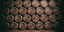 Wooden Barrels Background. 3d Illustration