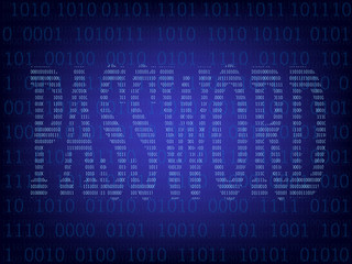 computer binary code on blue screen