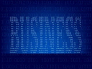 computer binary code on blue screen