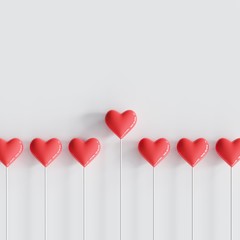 Outstanding tiny red hearts balloon concept middle on white background. minimal concept.