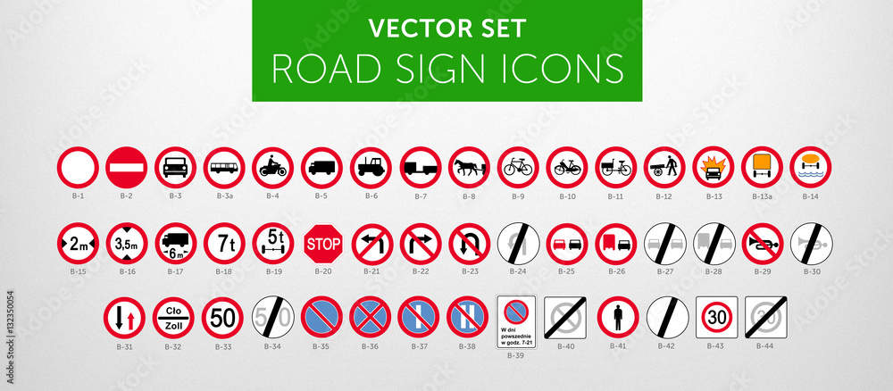 ROAD SIGNS | Znaki Drogowe Zakazu - vector icon PACK vol.1 - obrazy, fototapety, plakaty 