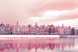 Fototapeta Perspektywa 3d - Beautiful view of homes on the waterfront in the Belgian style.