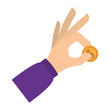 hand holding coin with purple sleeve vector illustration