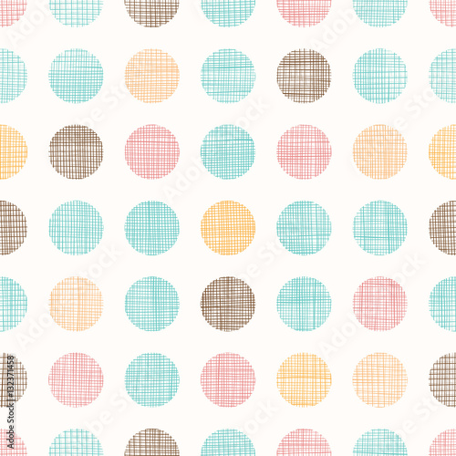 Nowoczesny obraz na płótnie Vector Vintage Dots Circles Seamless Pattern Background With Fabric Texture. Perfect for nursery, birthday, circus or fair themed designs.