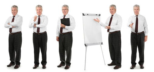 Poster - Collage of business trainer on white background