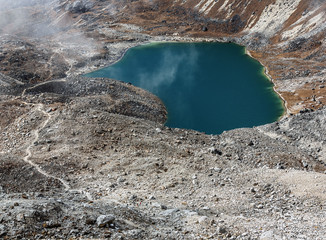 The view from the Renjo Pass in the small lake - Nepal, Himalayas