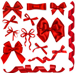 Wall Mural - vector set of decorative red bows and ribbons for holiday decorations isolated on white