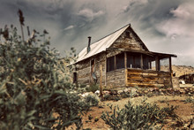 Old Ghost Town Cabin In The Nevada Desert. Image Has A Vintage Color Tone.