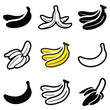 Banana icon collection - vector outline and silhouette