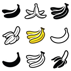 Wall Mural - Banana icon collection - vector outline and silhouette