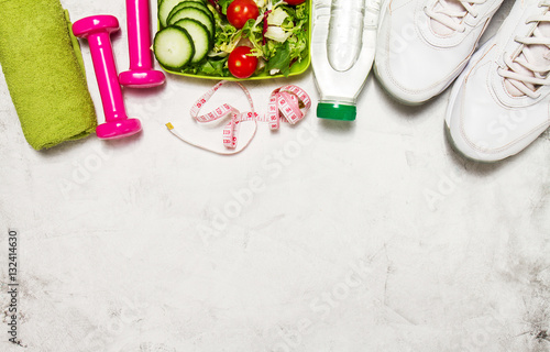 Fotografia Healthy lifestyle, food, sport or athlete's equipment on bright