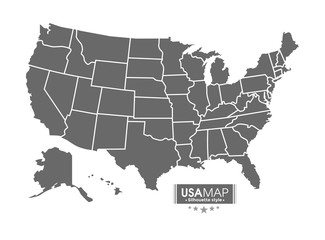 usa map. silhouette style with line border