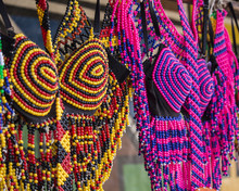 Traditional African Handmade Colorful  Beads Clothes. Folk Art.  Local Craft- South Africa.