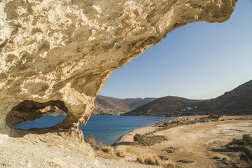 Greece Patmos island , Petra Kalikatsou beach in Groikos village