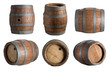 six angle wood barrel, cask, isolated on white background with clipping path