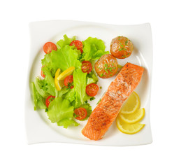 Poster - salmon fillet with roasted potatoes and fresh vegetables