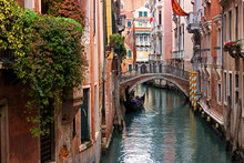 Typical Venice Canal With Gondola