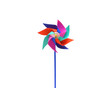 Toy windmill propeller set with multicolored blades isolated on white