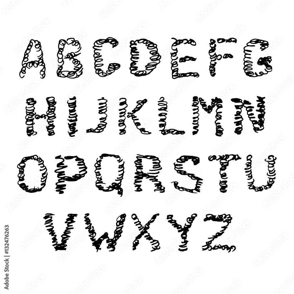 Hand drawn doodle font isolated on white. Vector illustration of a ...