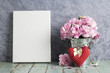 © ArtBackground - Pink carnation flower in zinc bucket and blank canvas frame