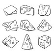 Hand drawn cheese outline, vector illustration, Clip art