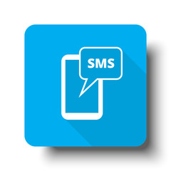 White Sms icon on blue web button