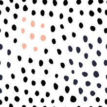 Black And White Hand Drawn Dots Seamless Pattern. Animal Skin Style. Pink And Gray Color