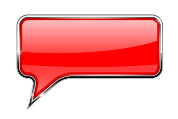 Wall Mural - square speech bubble. red 3d icon with chrome frame