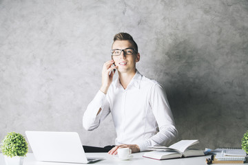 Poster - Man in office talking on phone