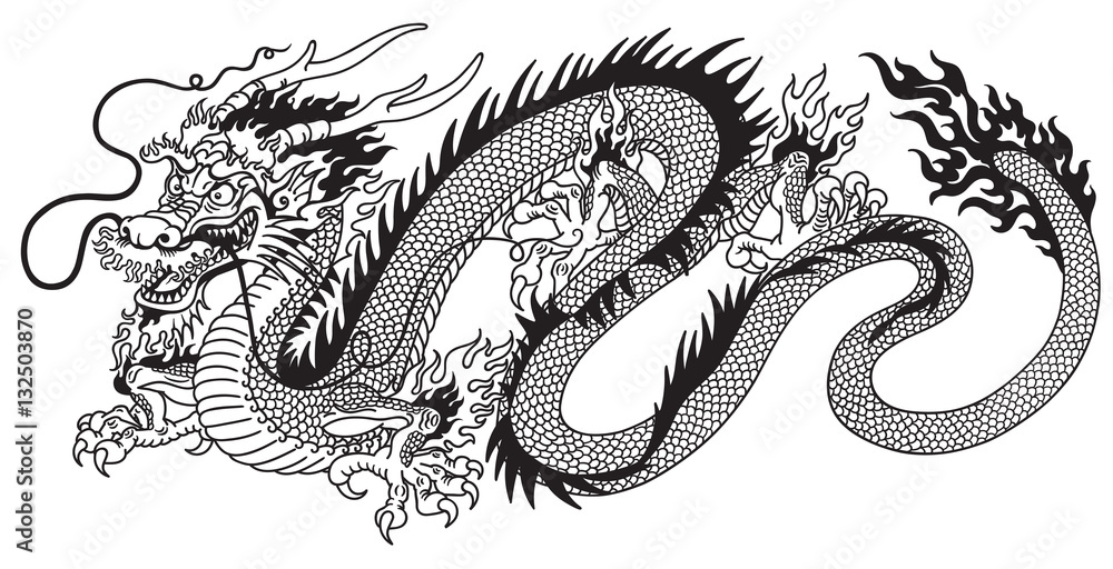 chinese dragon black and white tattoo Stock Vector | Adobe Stock