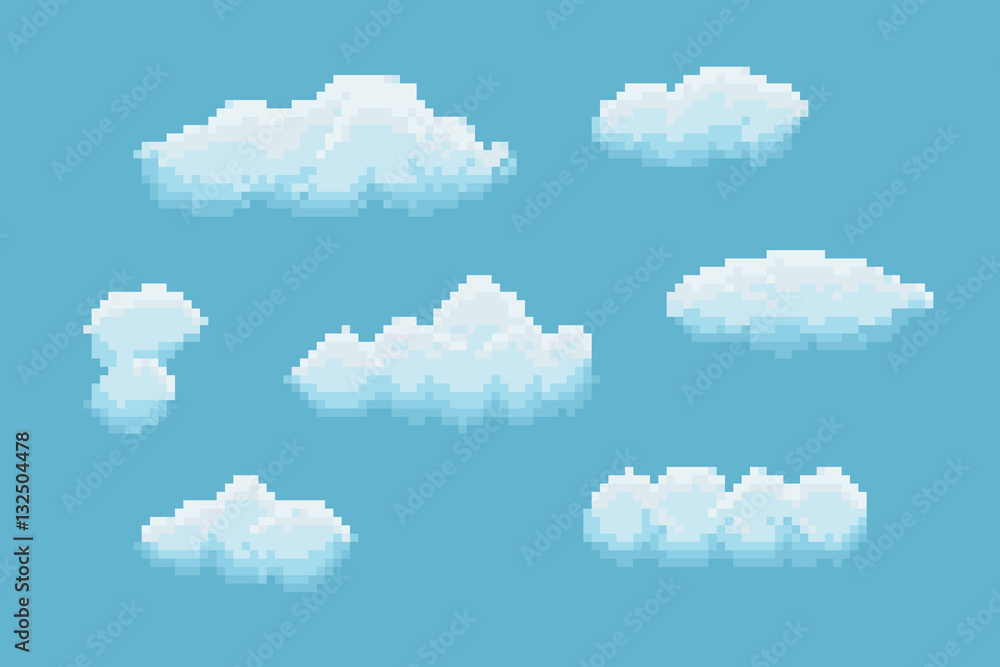 Pixel Art Clouds Stock Vector | Adobe Stock
