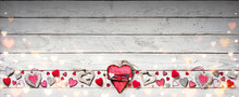 Valentines Day Ornament On Vintage Wooden Plank
