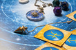  oracle esoteric concept with pendulum, zodiac signs, and astrology cubes, 