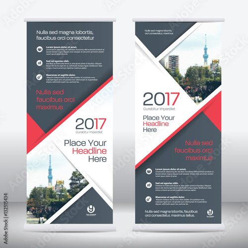 Fotografie, Obraz Red Color Scheme with City Background Business Roll Up Design Template