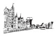Panorama Gdańska. Rysunek ręcznie rysowany na białym tle.