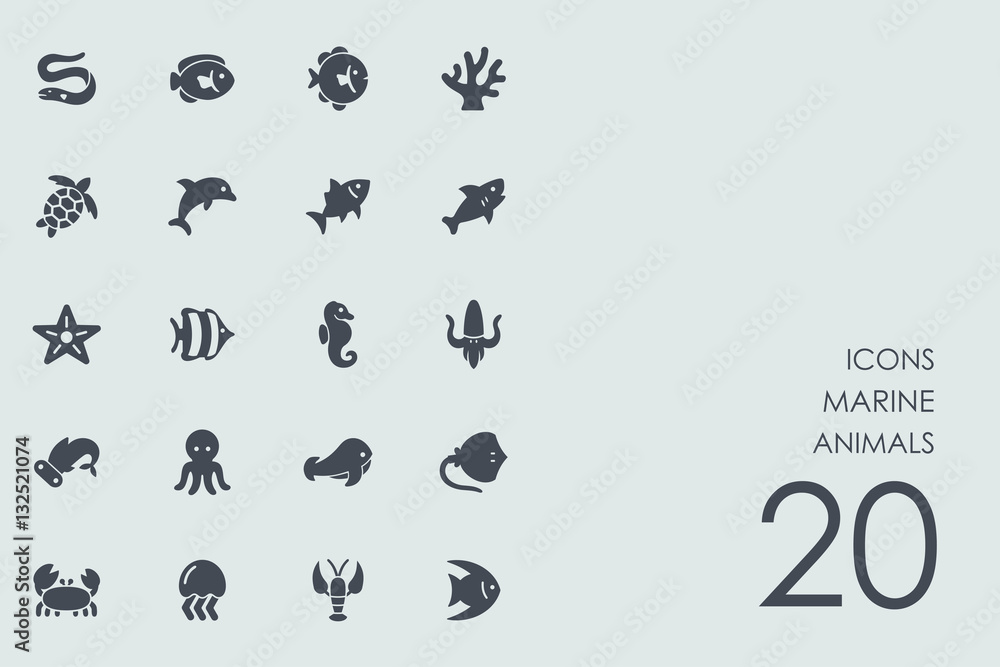 Set of marine animals icons - obrazy, fototapety, plakaty 