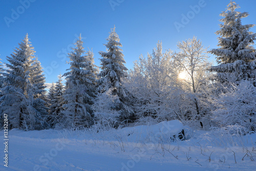 verschneite Winterlandschaft frostig kalt Stock Photo | Adobe Stock
