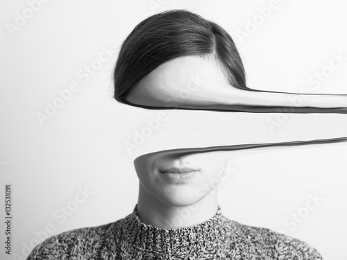 Fotografering Black and White Portrait Of Mysterious Girl