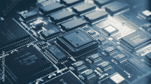 Fotografía Microchips on a circuit board.